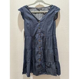 Love University Denim Tiered A-line Midi Dress - Size M